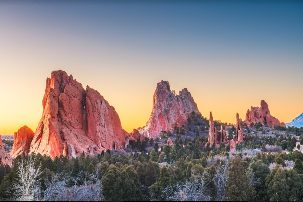 Garden of the Gods, Colorado Springs, mountains at sunrise