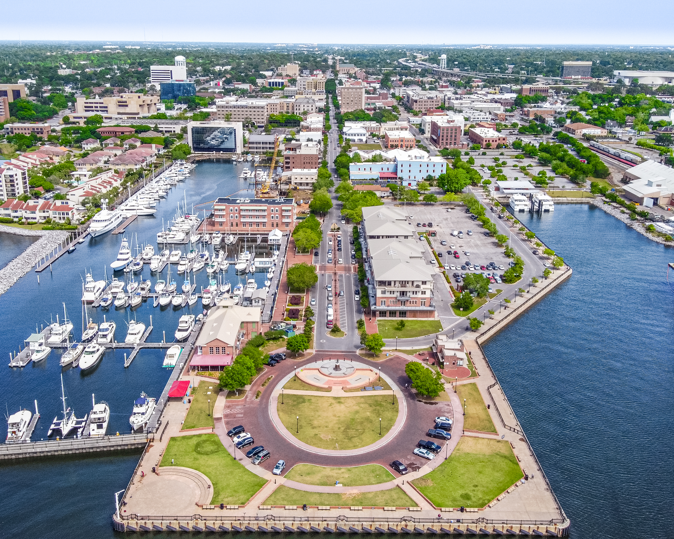 Aerial view of a marina in Pensacola Florida