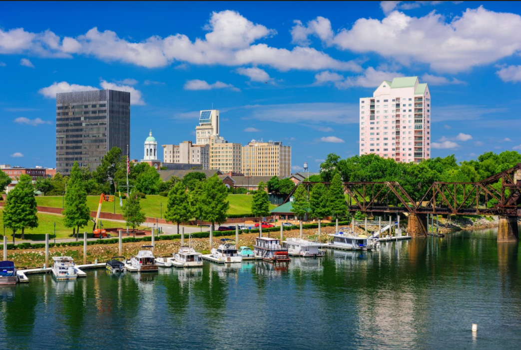 Augusta Georgia downtown skyline on the Savannah River