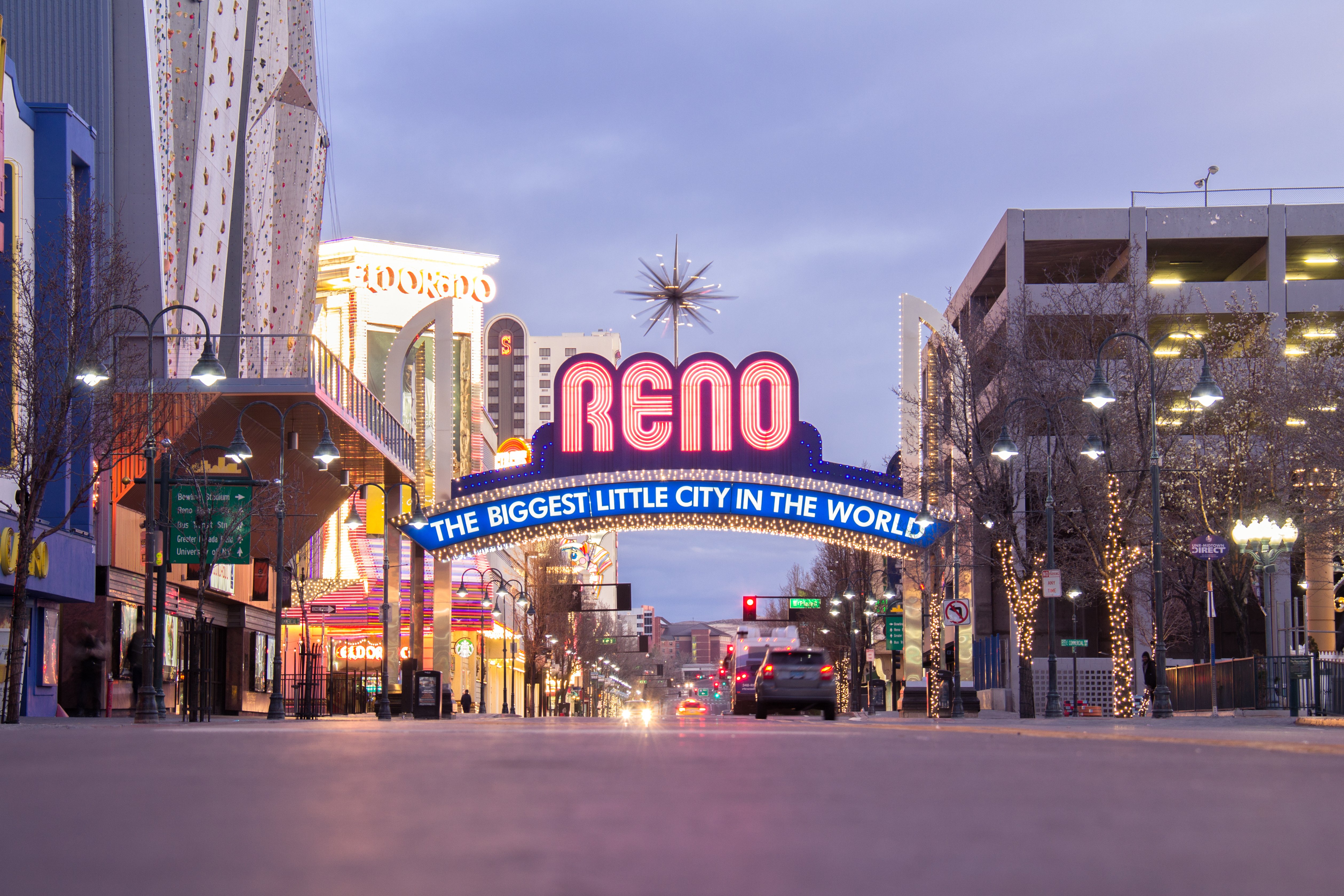 Neon sign for Reno at entrance to the city