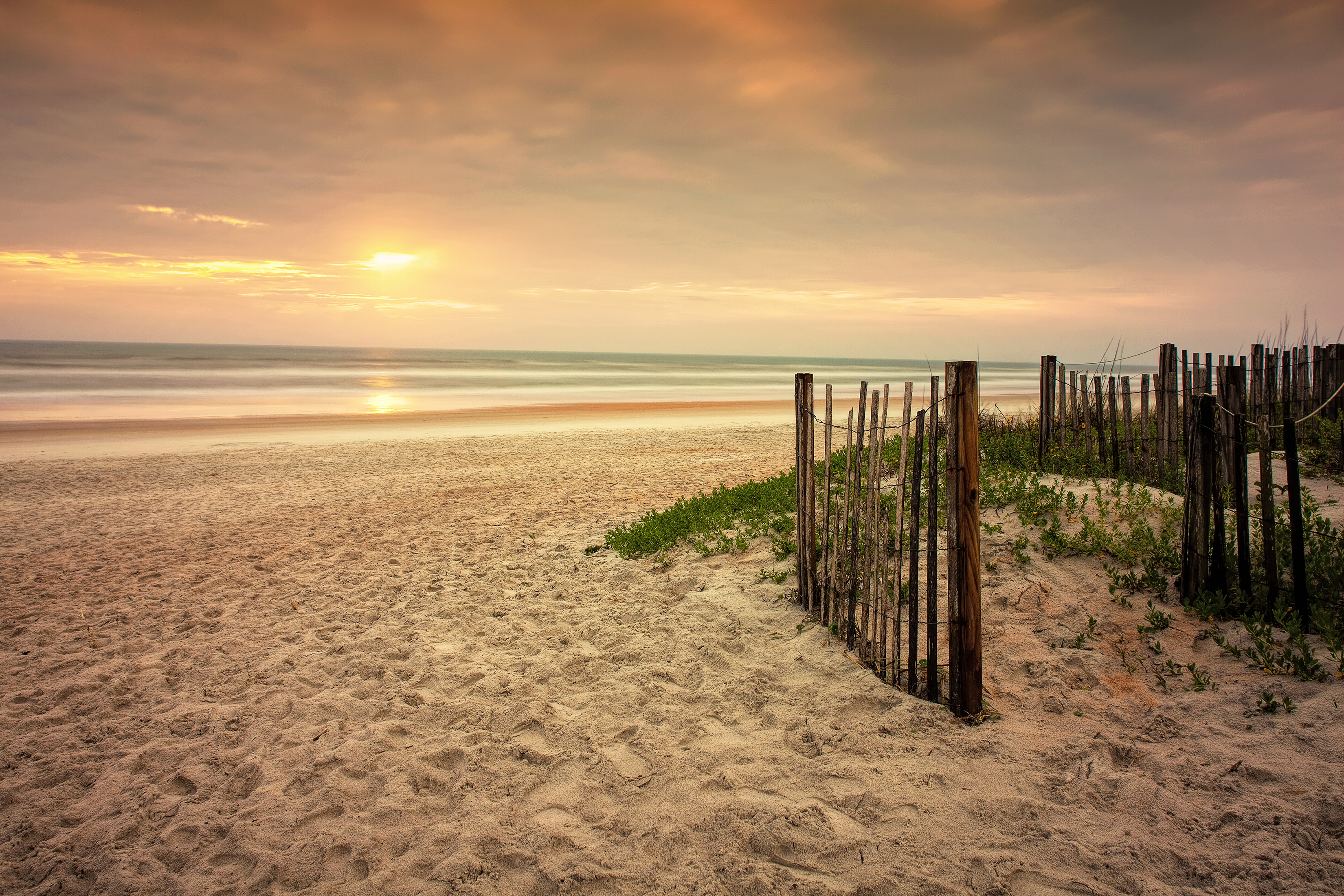 Ormond Beach at sunrise with sand dune