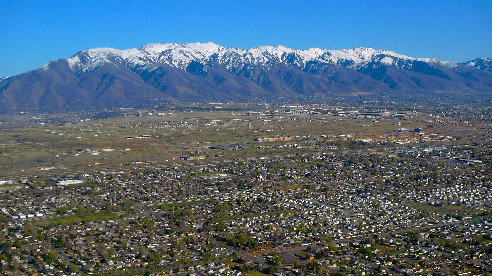 Aerial view of Layton Utah with mountains in the background