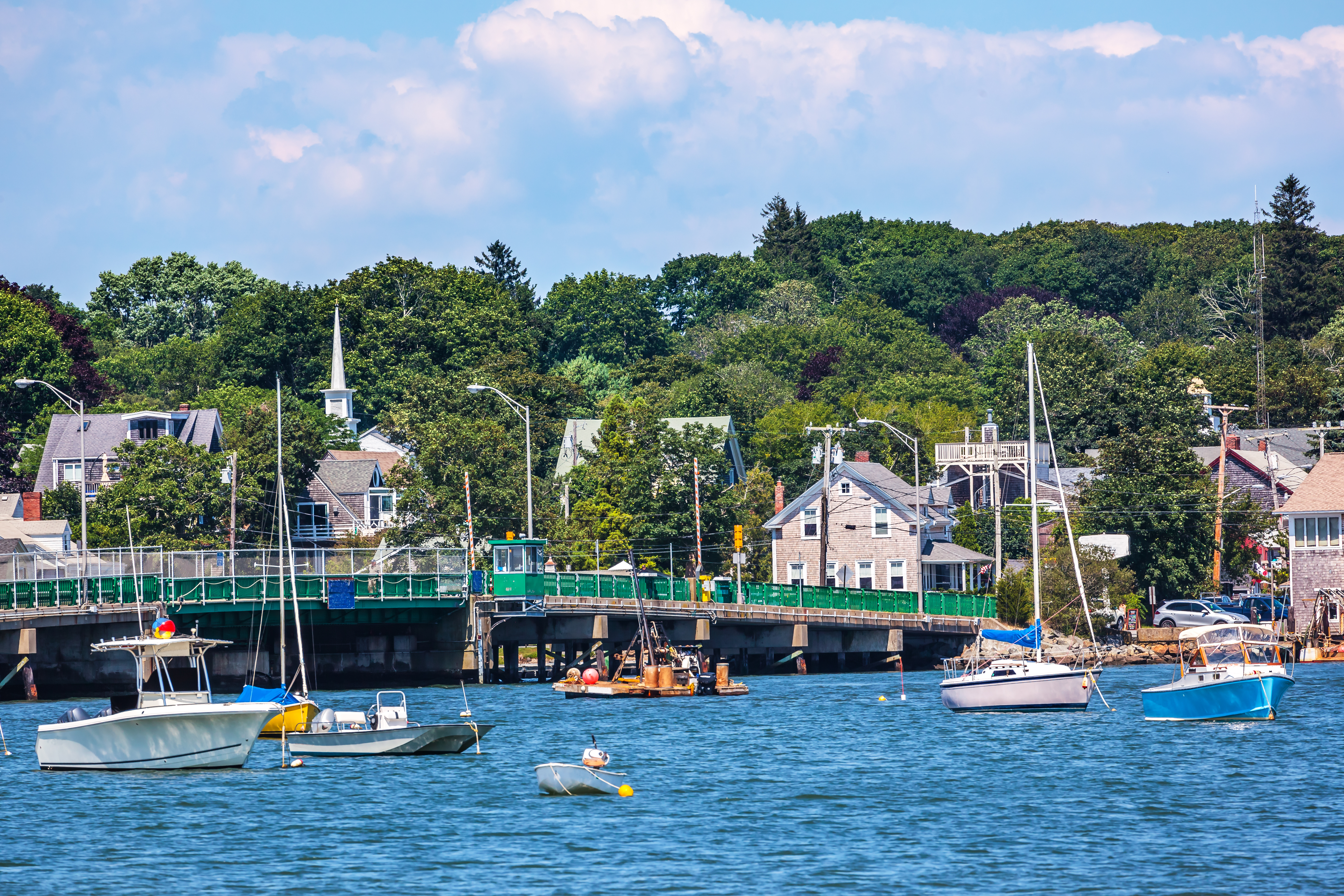 Dartmouth harbor with sailboats on a sunny day