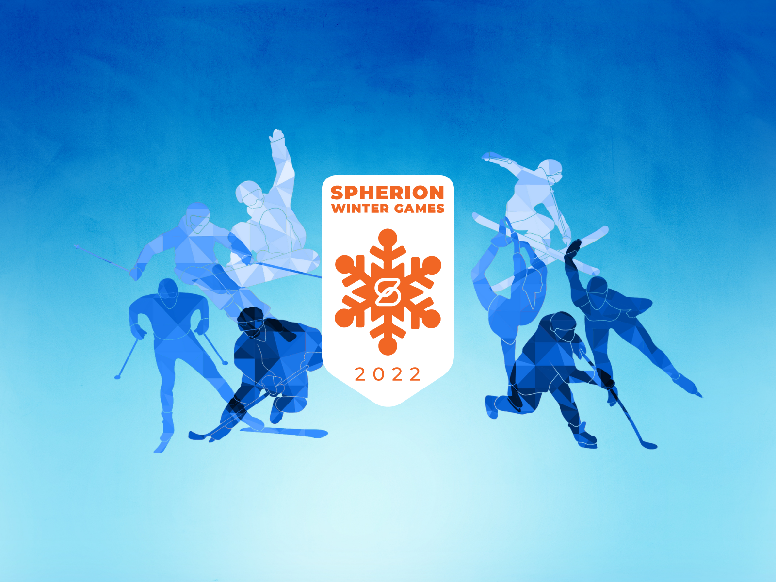 Spherion Winter Games Crest and Sports Figures on a blue background