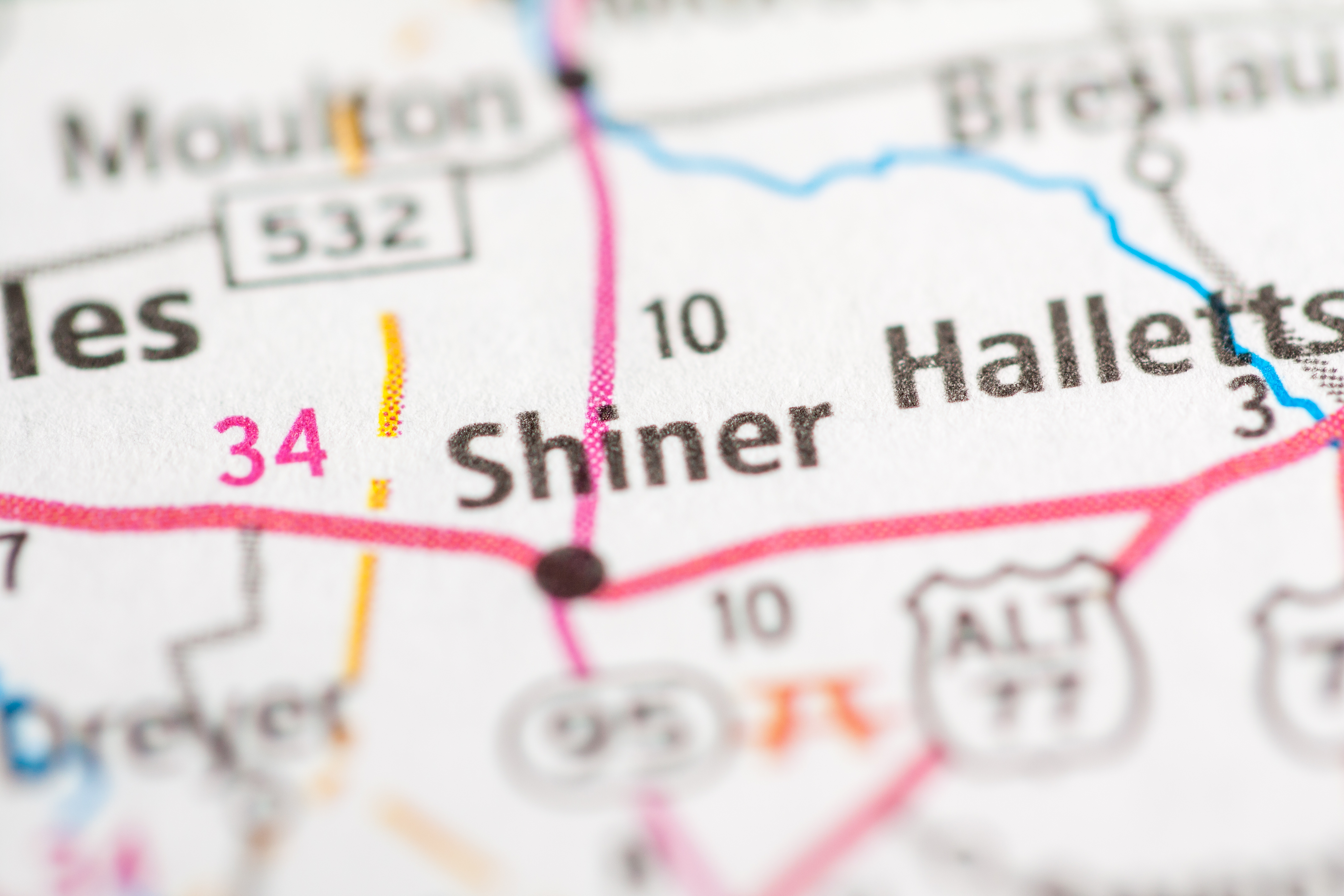 Road map showing Shiner Texas