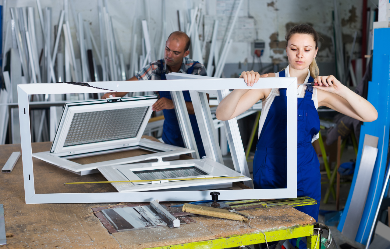 Woman-and-man-assembling-white-frames