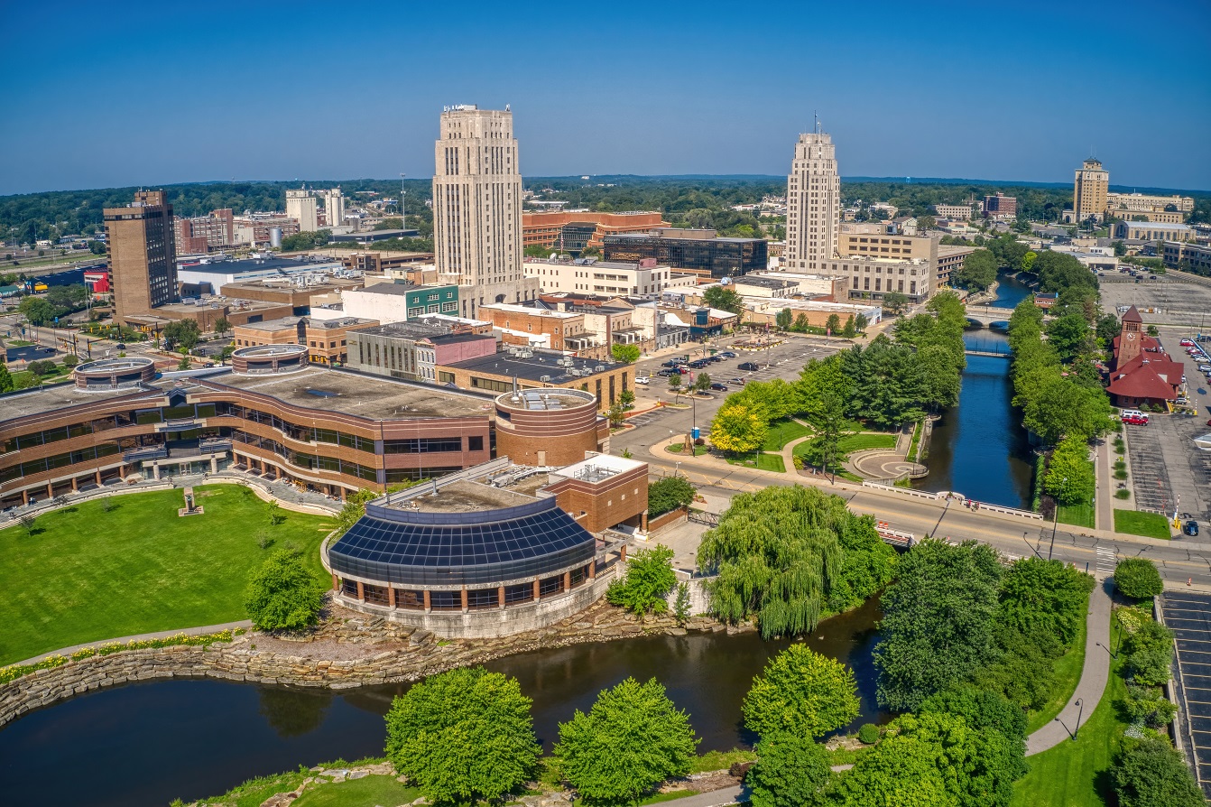 Battle Creek Michigan aerial view of skyline