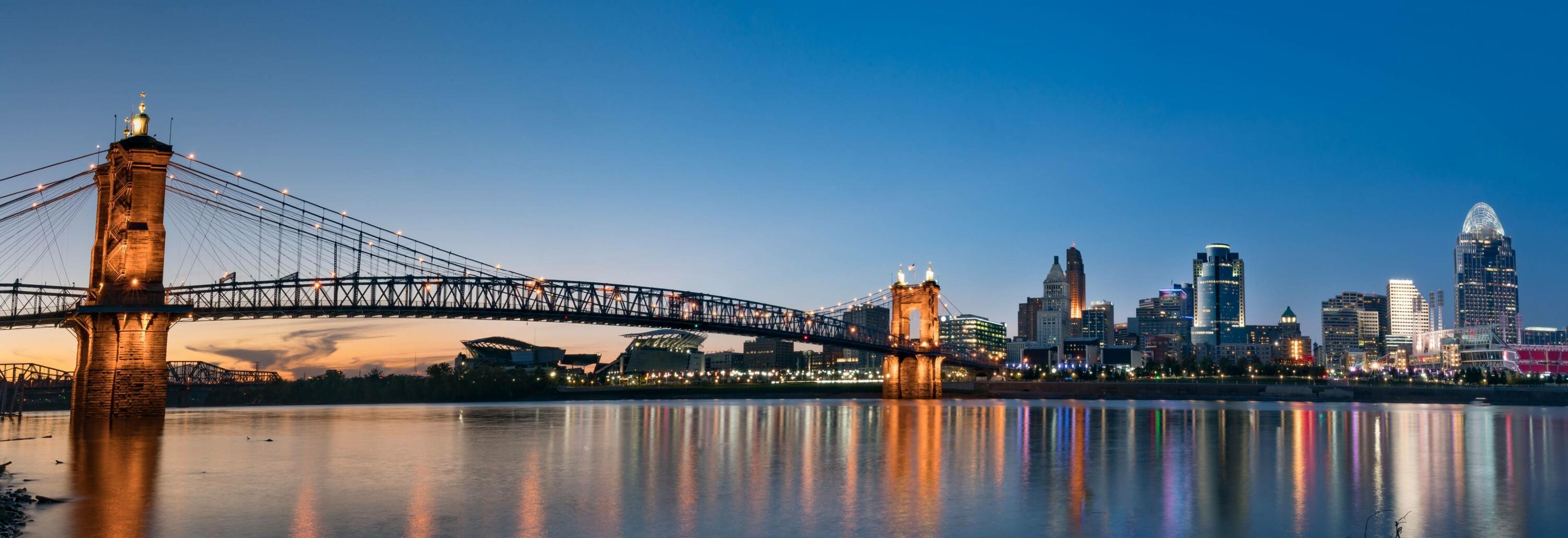 Cincinnati Ohio bridge and skyline at twilight