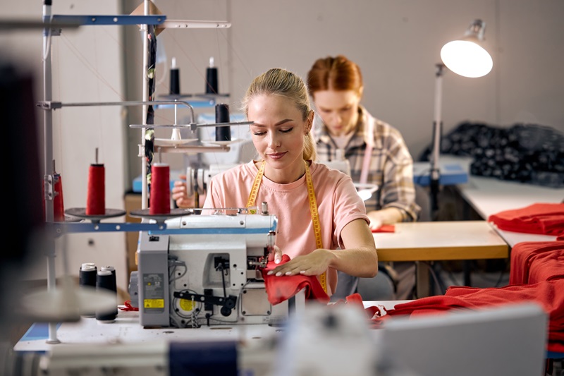 Woman at industrial sewing machine