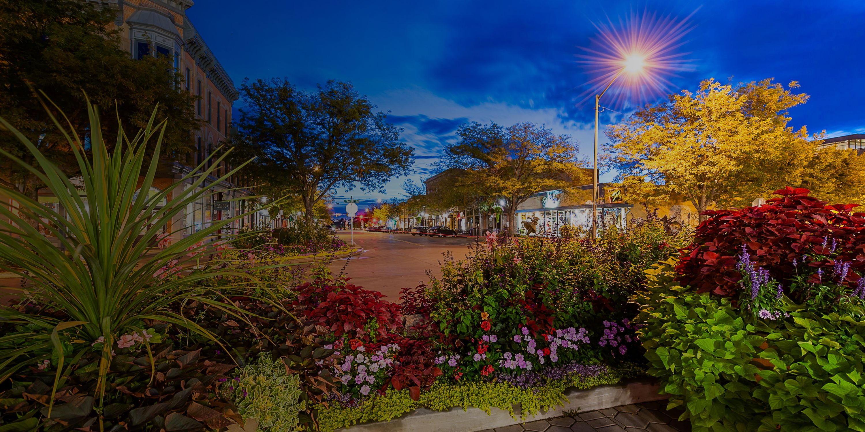 View of downtown Fort Collins, Colorado at night