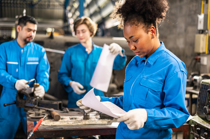 Woman checking industrial report
