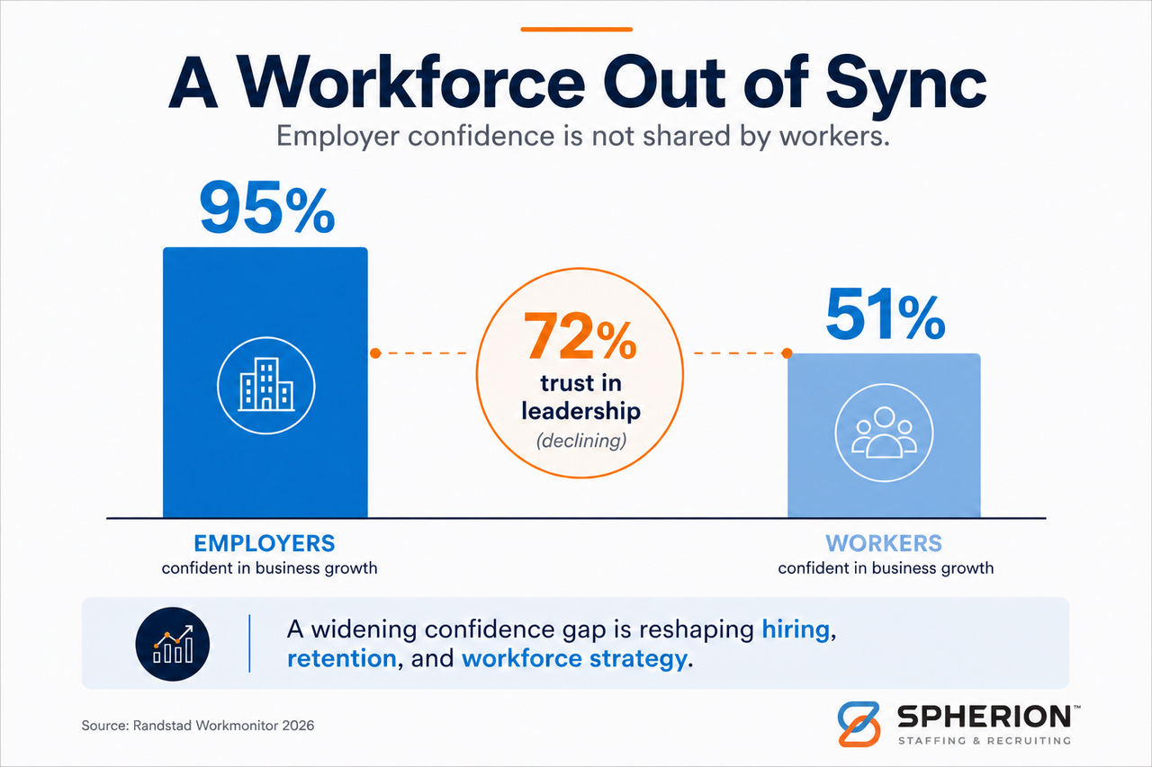 A graph showing results from the 2026 Randstad Workmonitor Report