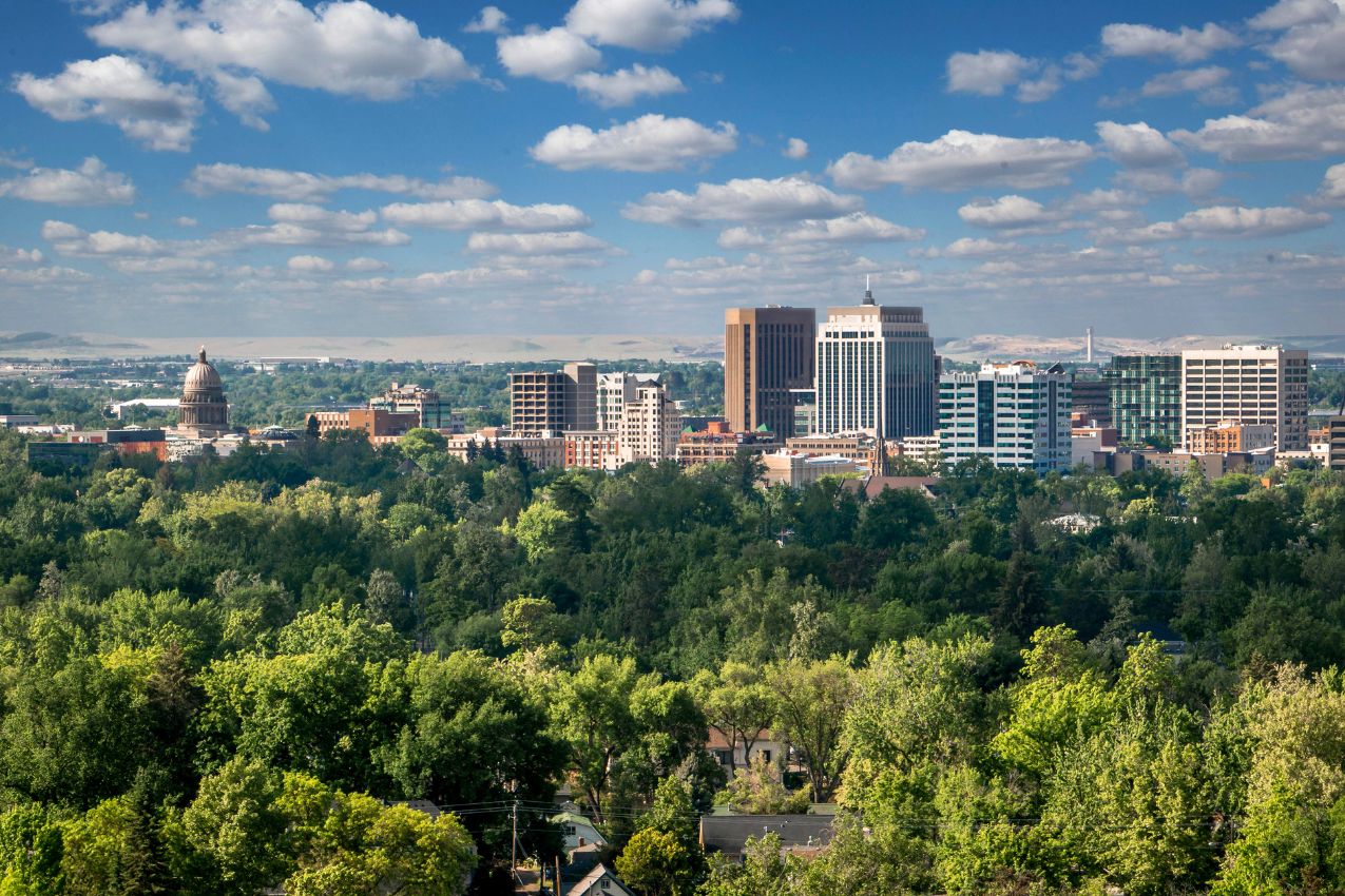 Wide-angle view of Boise, Idaho skyline