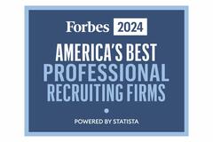 A teal rectangle with the words, Forbes 2024 America's Best Professional Recruiting Firms