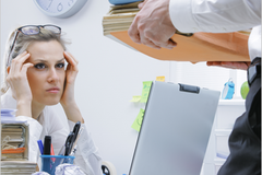 A frustrated woman in an office setting