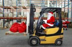 Santa driving forklift