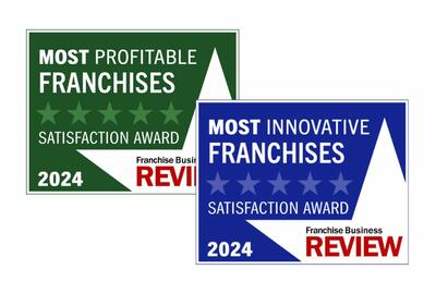 Two award badges on a white background