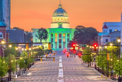 A cityscape at night