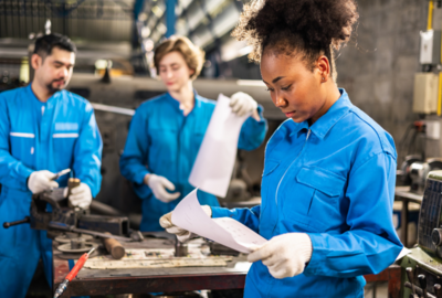 Woman checking industrial report
