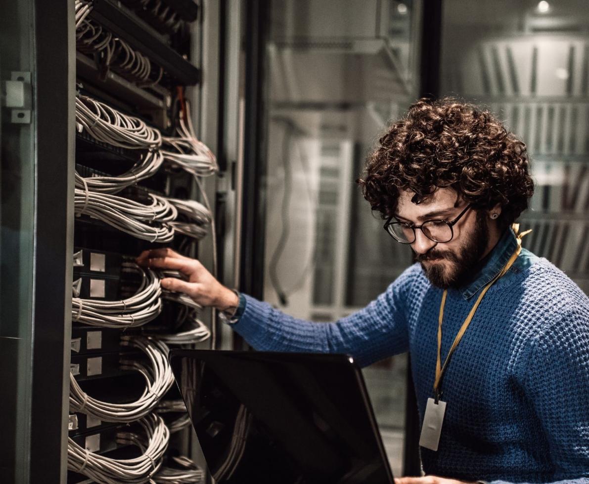 IT professional working in a server room