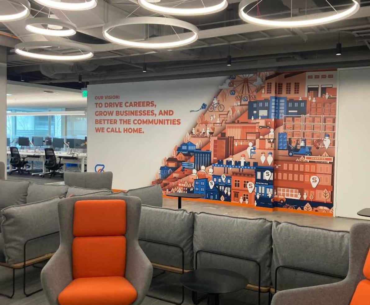 Spherion Field Service Center Vision Mural and Orange seating