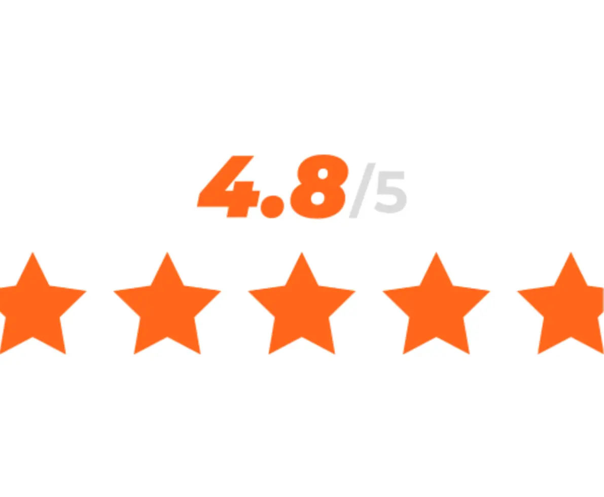 Orange numerals and star shapes on a white background
