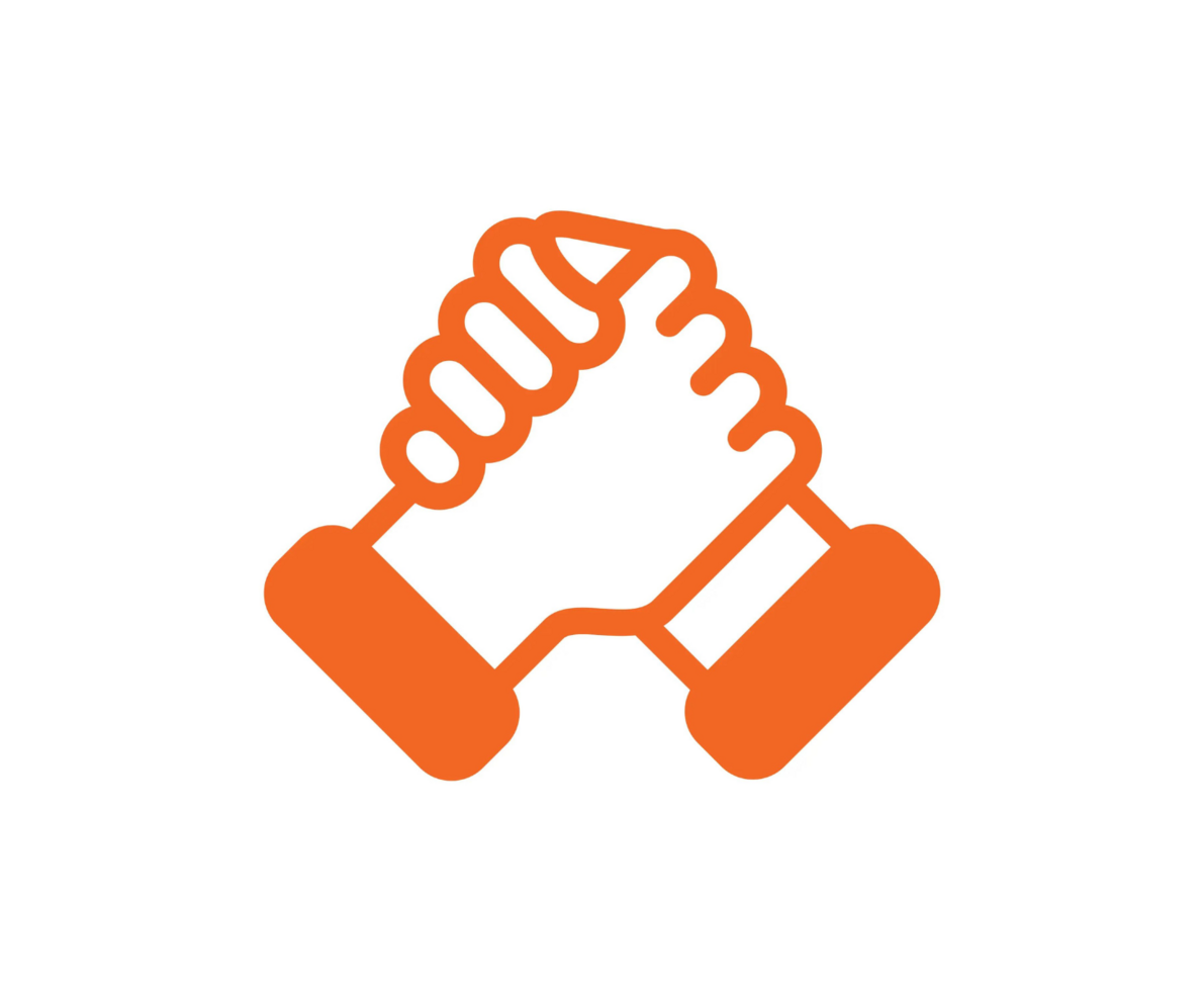Spherion takes a strategic approach to your workforce initiatives. Orange outline of hands clasped together on a white background