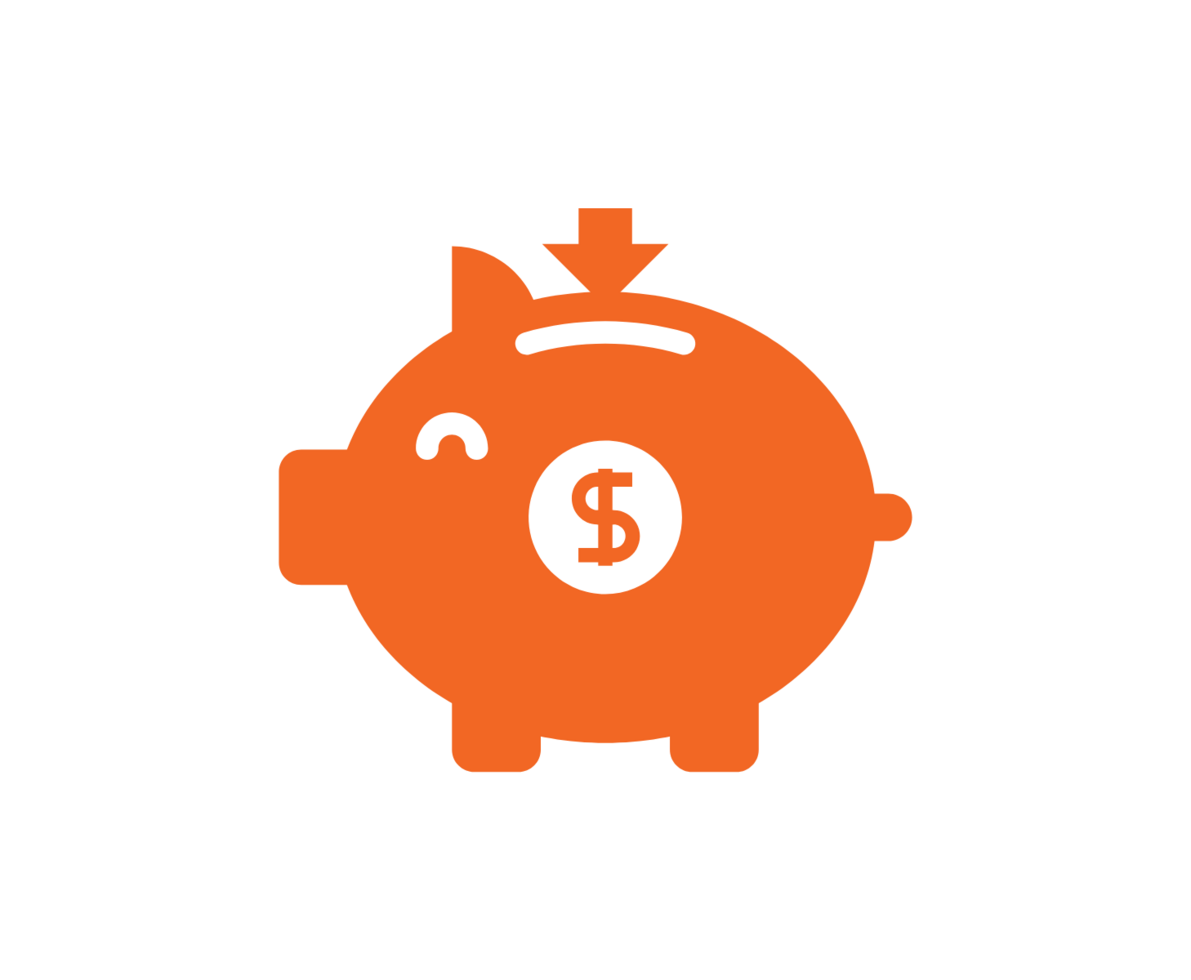 Our staffing practices maximize your budget. Orange piggybank on a white background with a dollar sign on its side