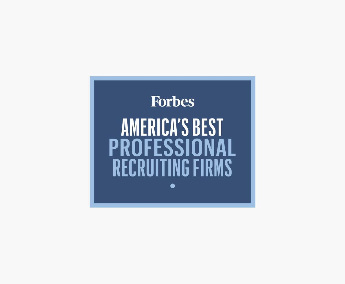 A blue rectangular badge that reads Forbes America's Best Professional Recruiting Firms