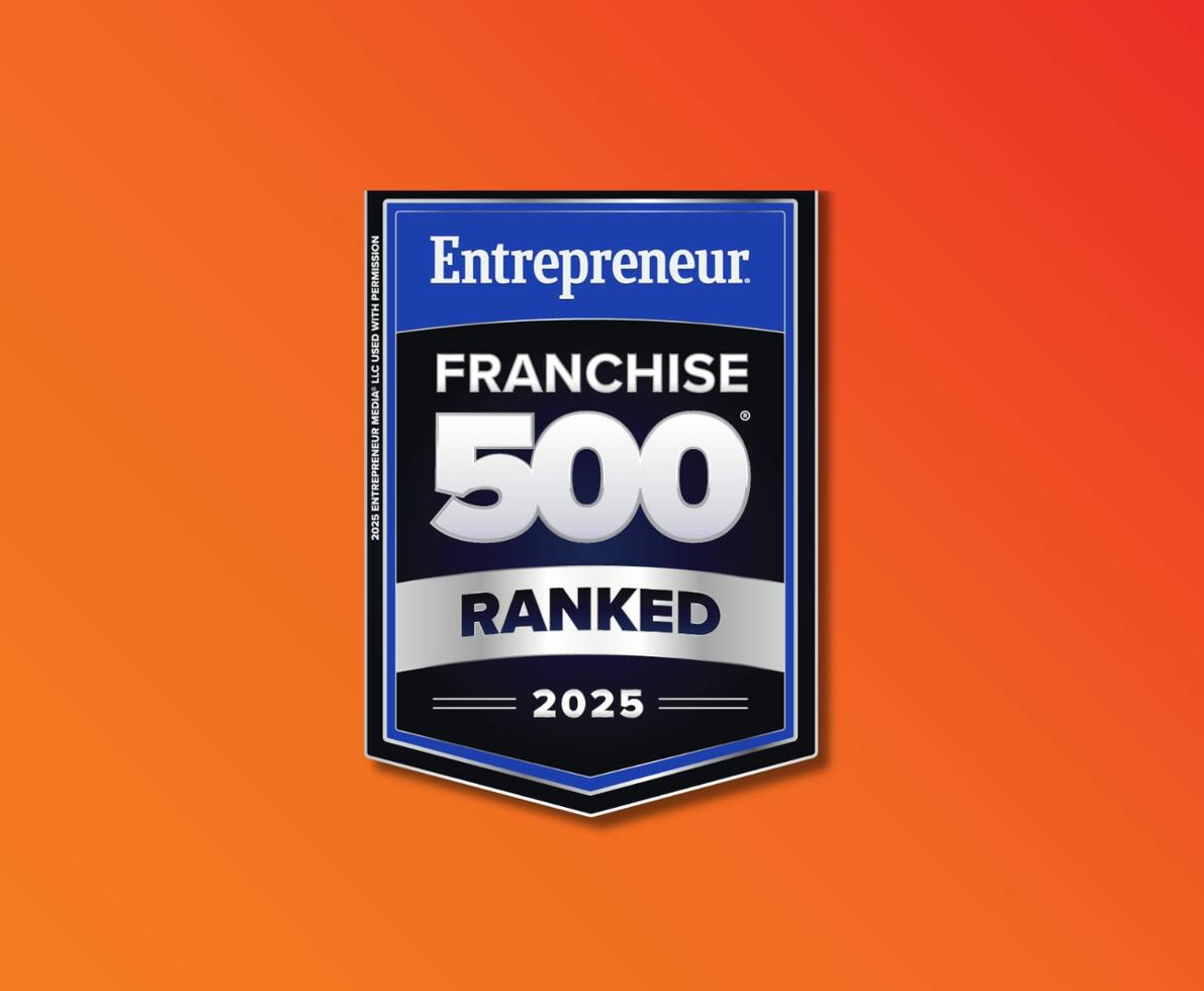 Orange background with a blue Entrepreneur 500 logo