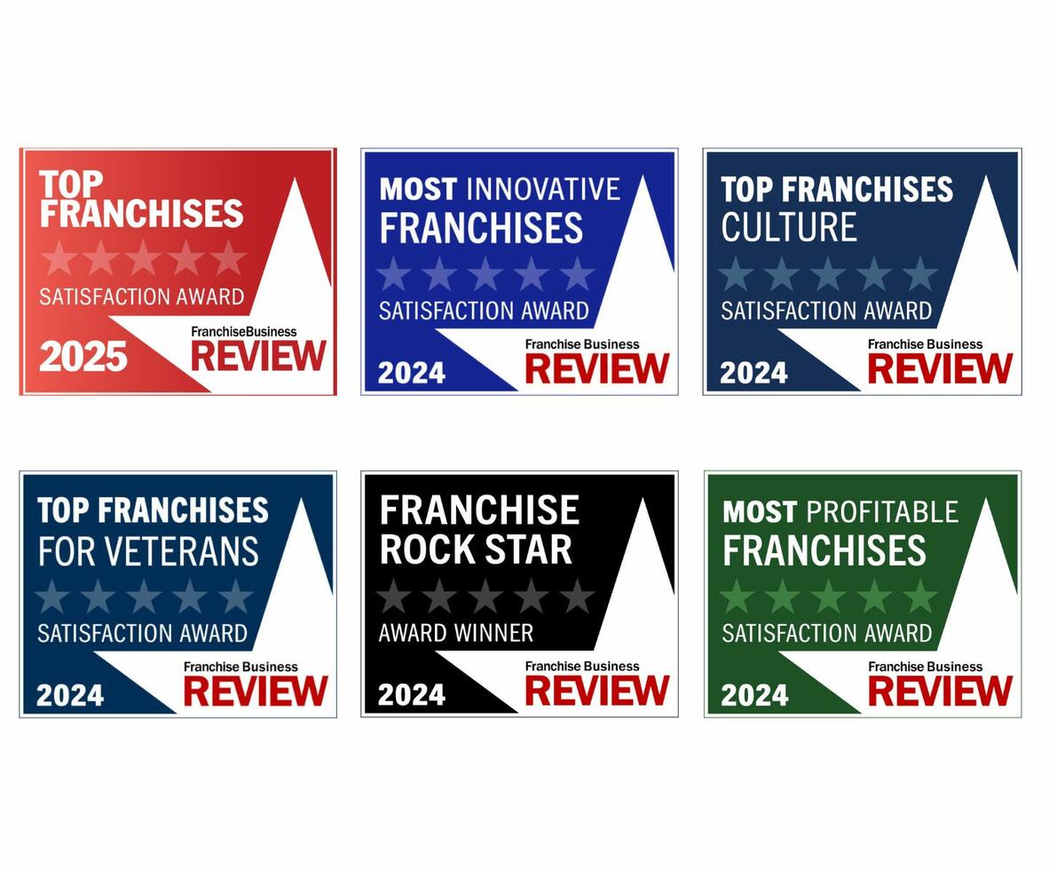 Six Franchise Business Review badges in a grid format