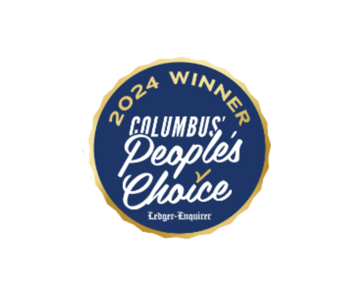 White background with blue and gold badge that reads, 2024 Winner Columbus People's Choice, Ledger-Register