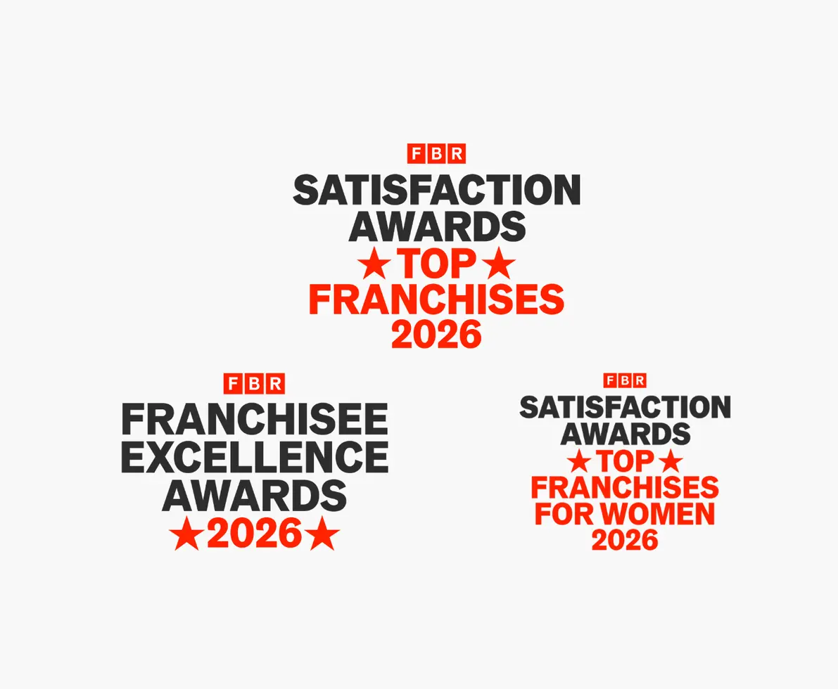 A collage of 3 Franchise Business Review Top Franchise badges