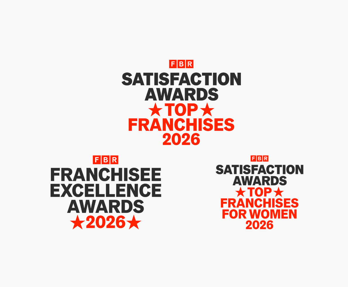 A collage of 3 Franchise Business Review Top Franchise badges
