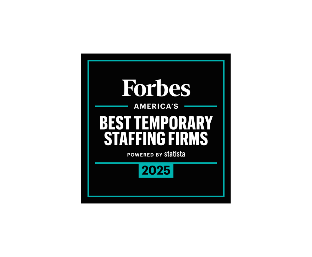 Black and white Forbes Best Temporary Staffing Firms logo