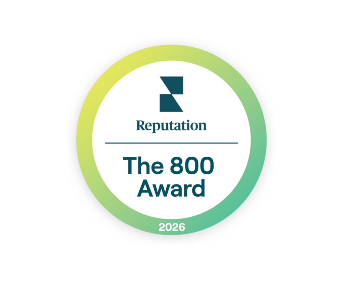 A circular badge with the Reputation logo and words, The 800 Award, 2026