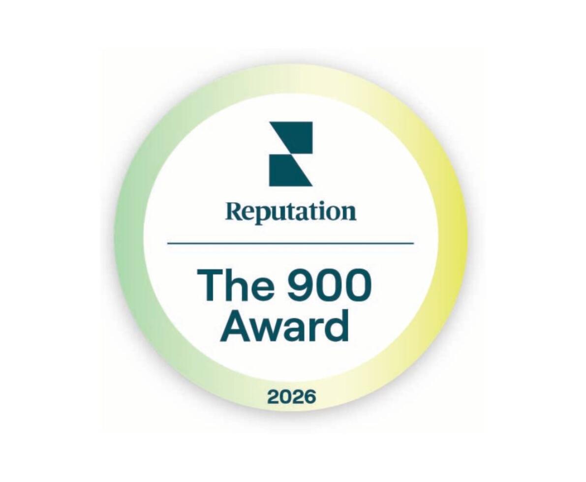 White background with a circular award bade that reads, Reputation The 900 Award 2026
