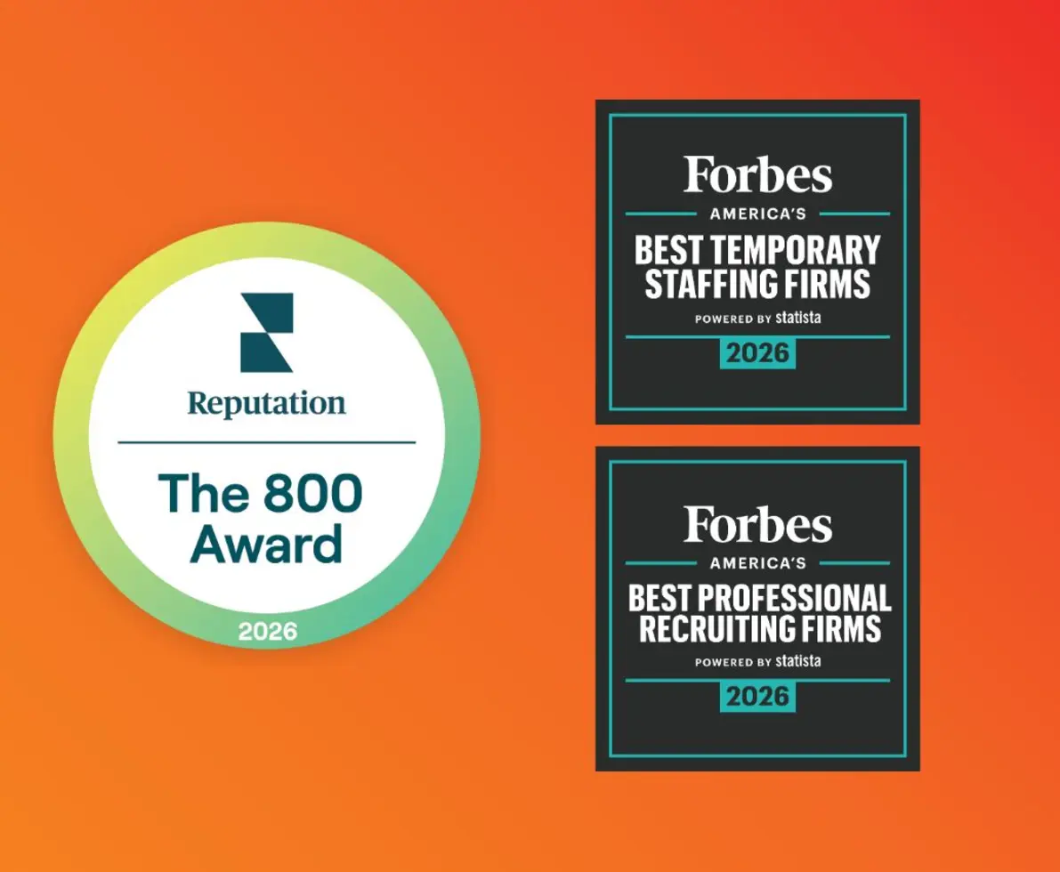 Orange background with 3 award badges 