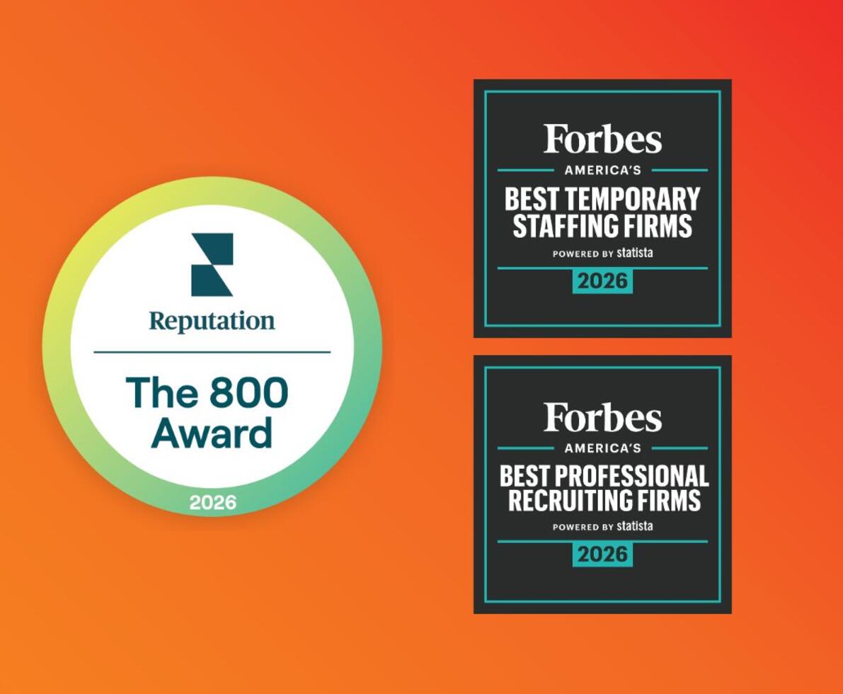 Orange background with 3 award badges 