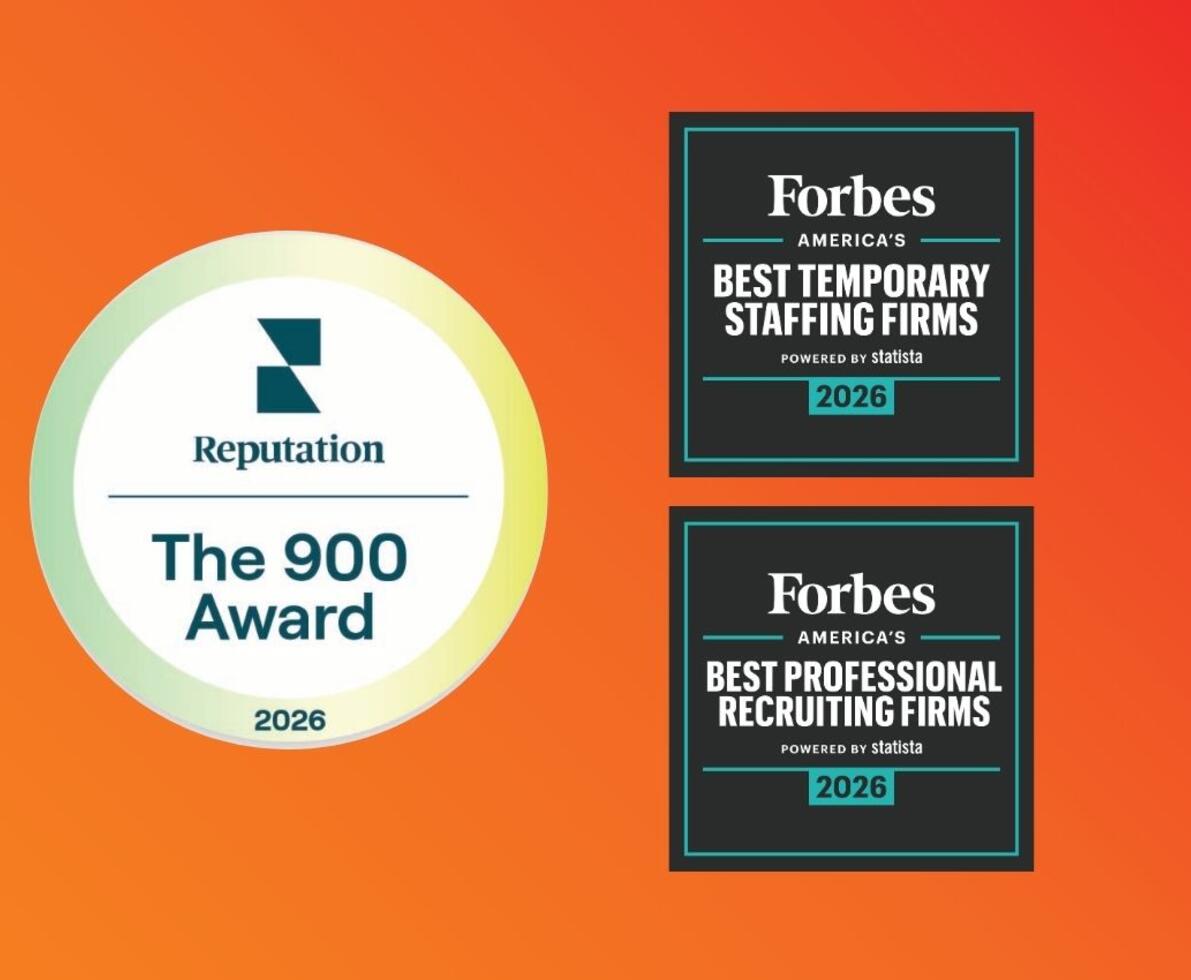 Orange background with 3 award badges 