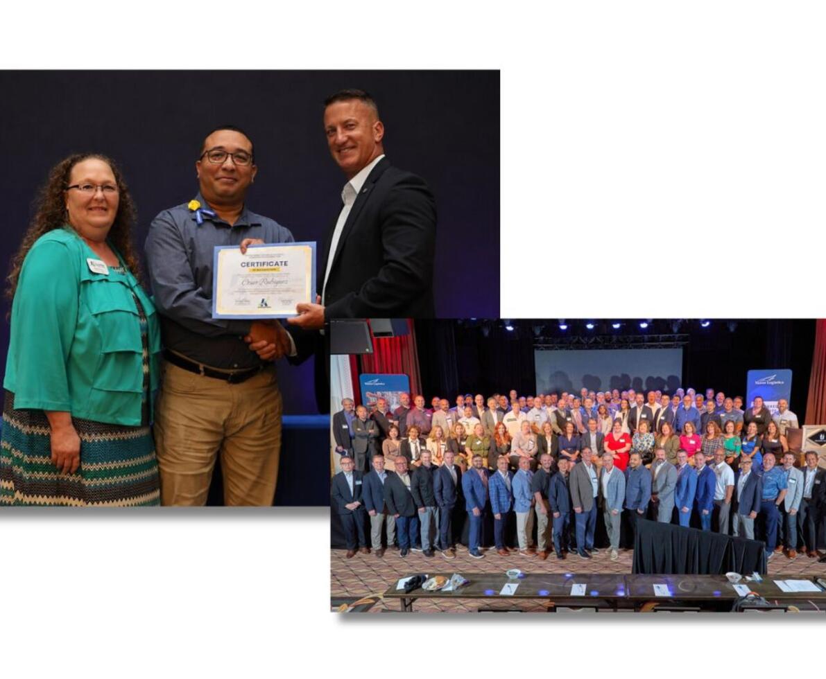 Two photos of professionals at a leadership graduation event