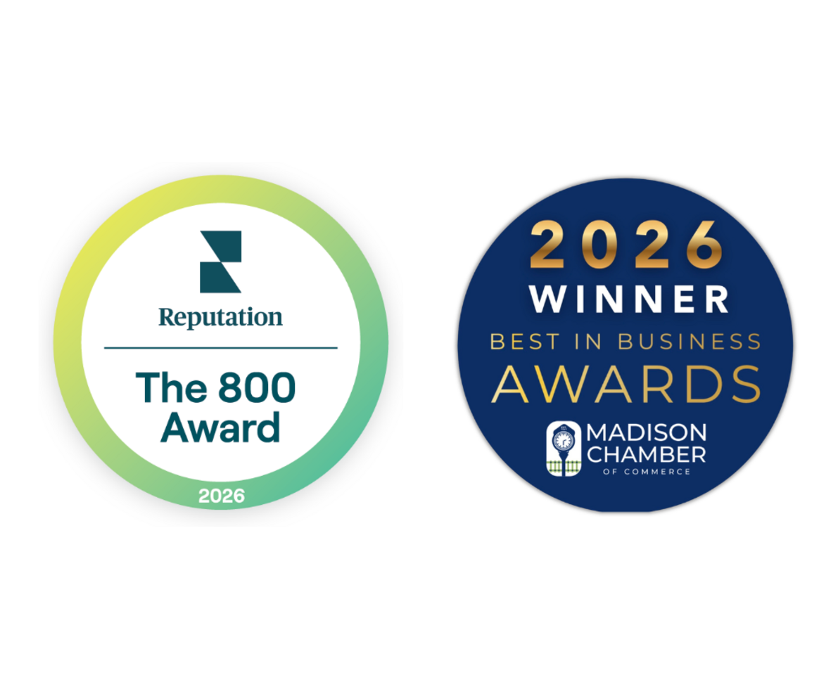 Two award badges on a white background