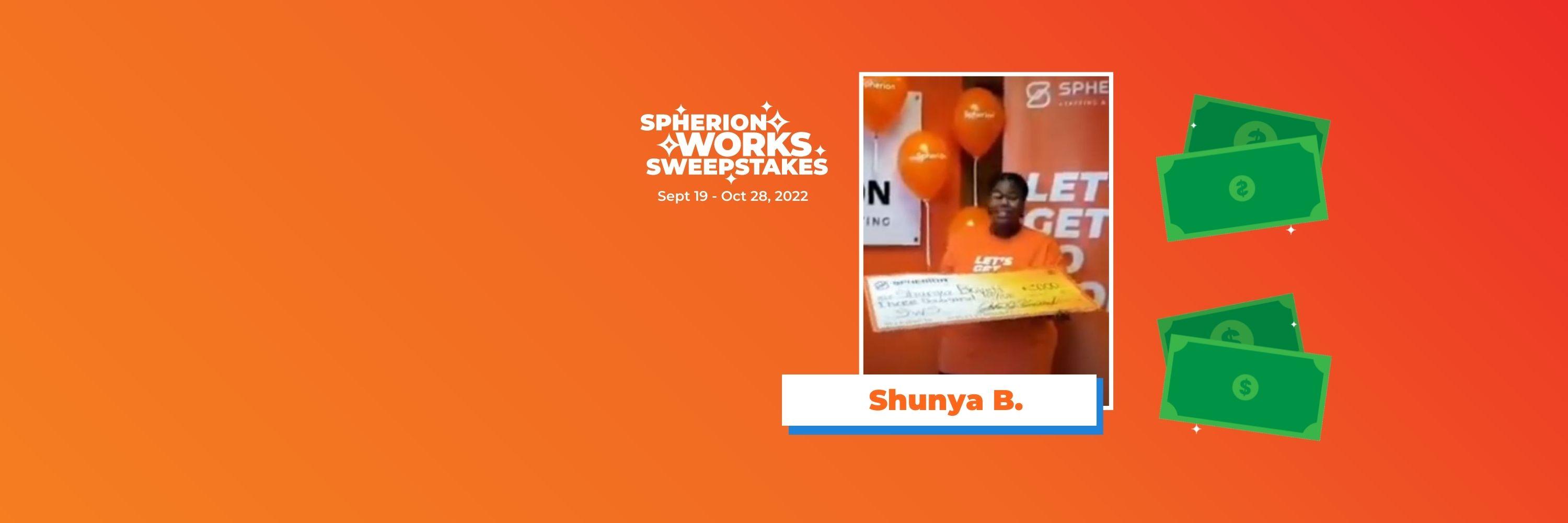 Shunya B. of Freeport Illinois poses with her prize money check