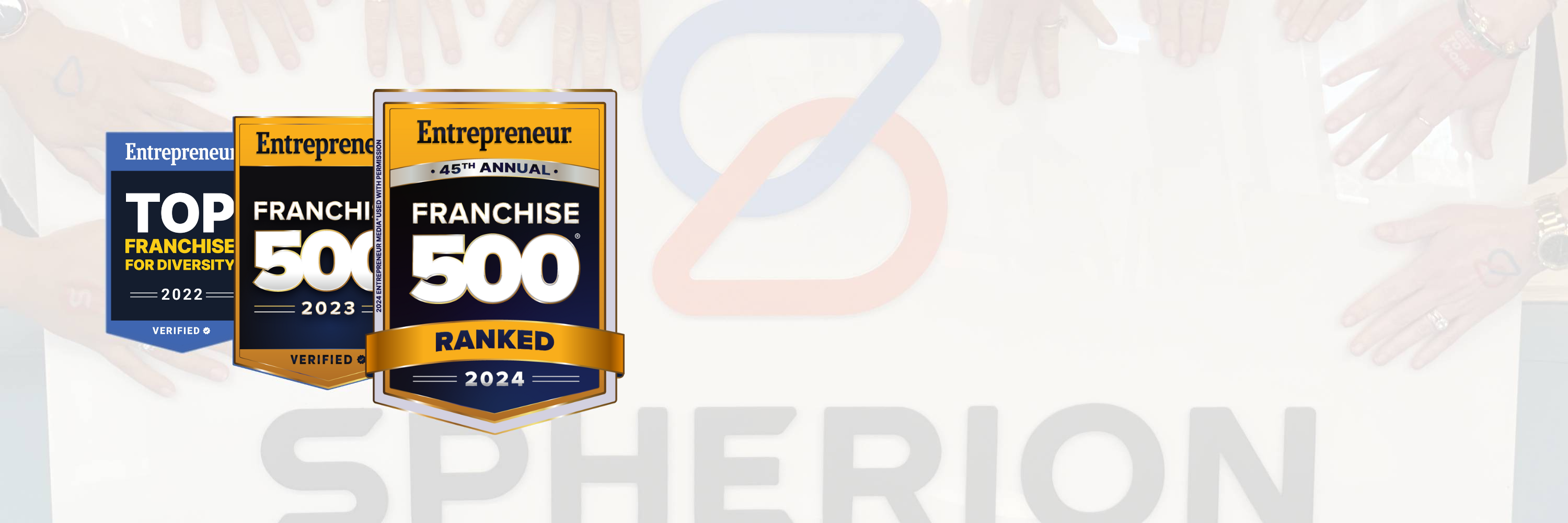 Three Entrepreneur 500 Ranked logos in succession ending with 2024 - Spherion Franchise Opportunity