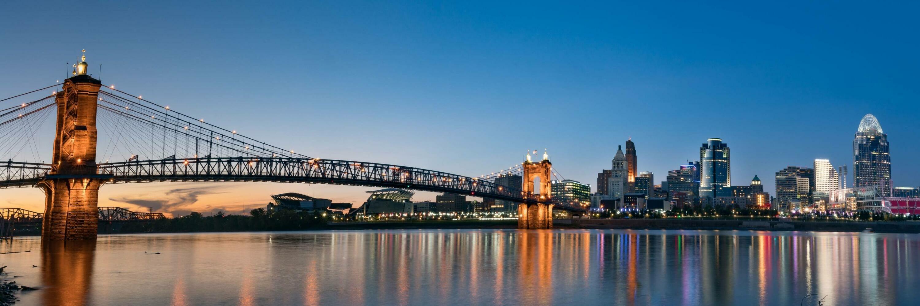 Cincinnati Ohio bridge and skyline at twilight