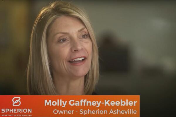 Molly Gaffney-Keebler speaking on camera about Spherion Asheville