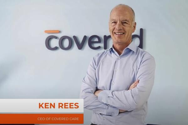 Image of a man standing up with his arms crossed, smiling, on a white background. Text reads, Ken Rees, CEO of Covered Care