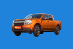 Orange Ford Maverick on a Blue background