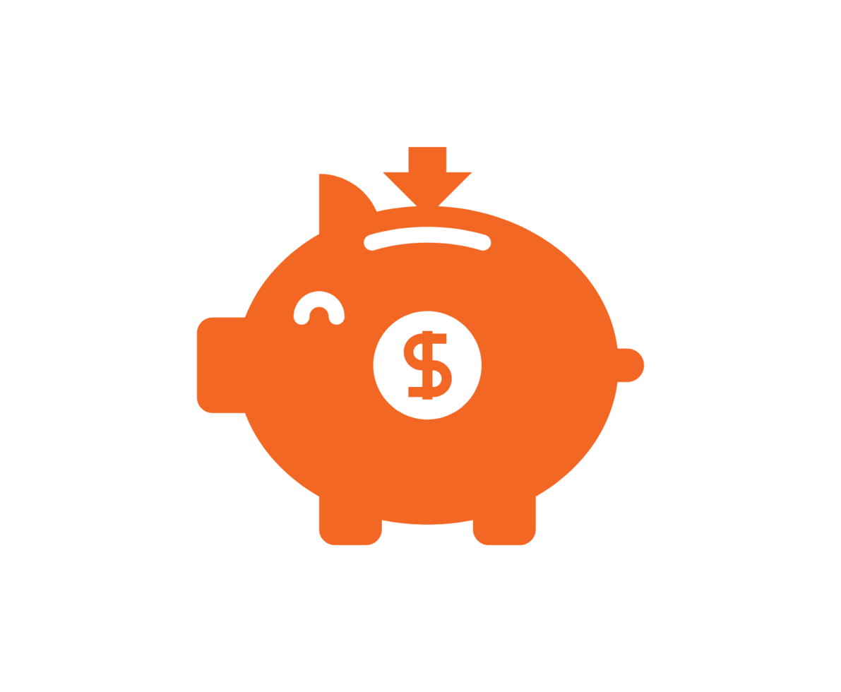 Orange piggybank on a white background with a dollar sign on its side