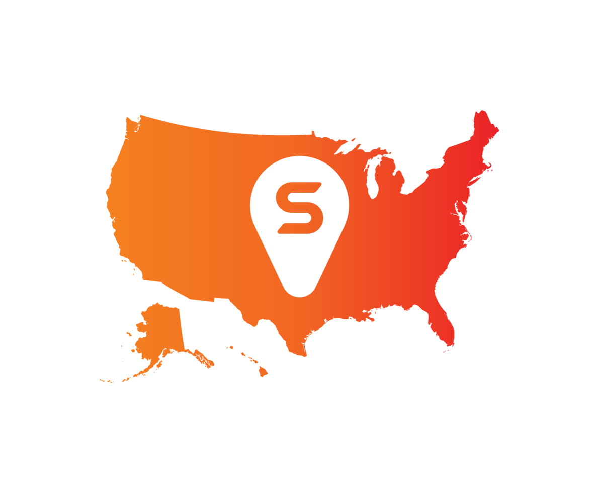 Orange map of the United States with an S waypoint in white in the middle